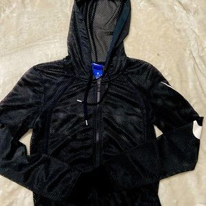 Nike original fishnet zipper workout hoodie/size  xs/black/white swoosh